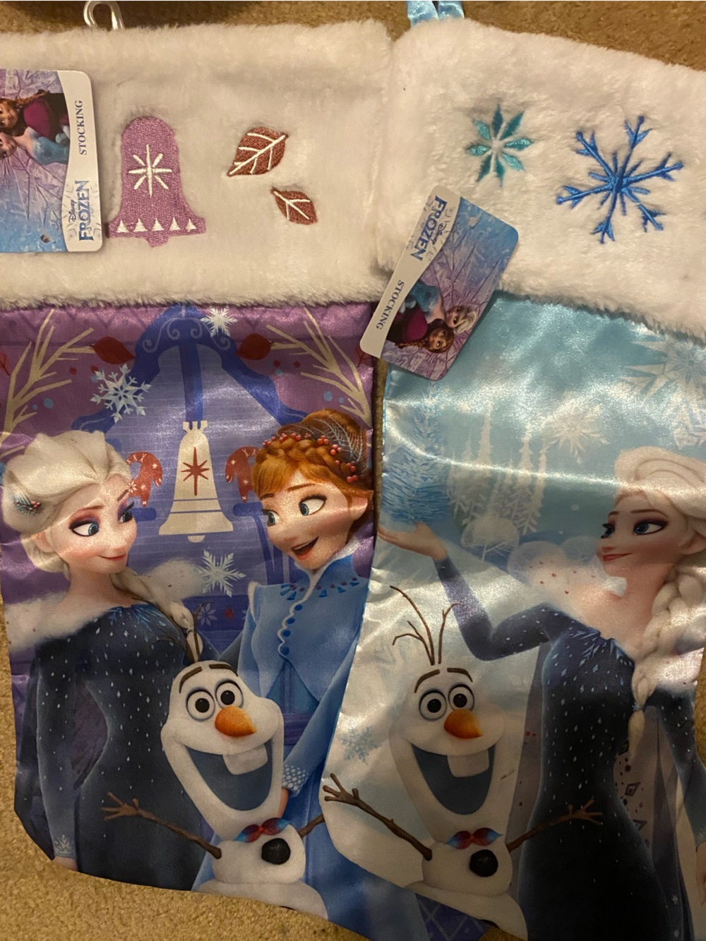 Set of 2-Disney Frozen Character Holiday Stockings  New with Tags
